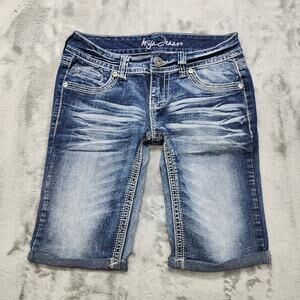 Ariya Jeans Shorts Womens 5 Juniors Blue Low Rise Bermuda Cuffed Stretch Denim